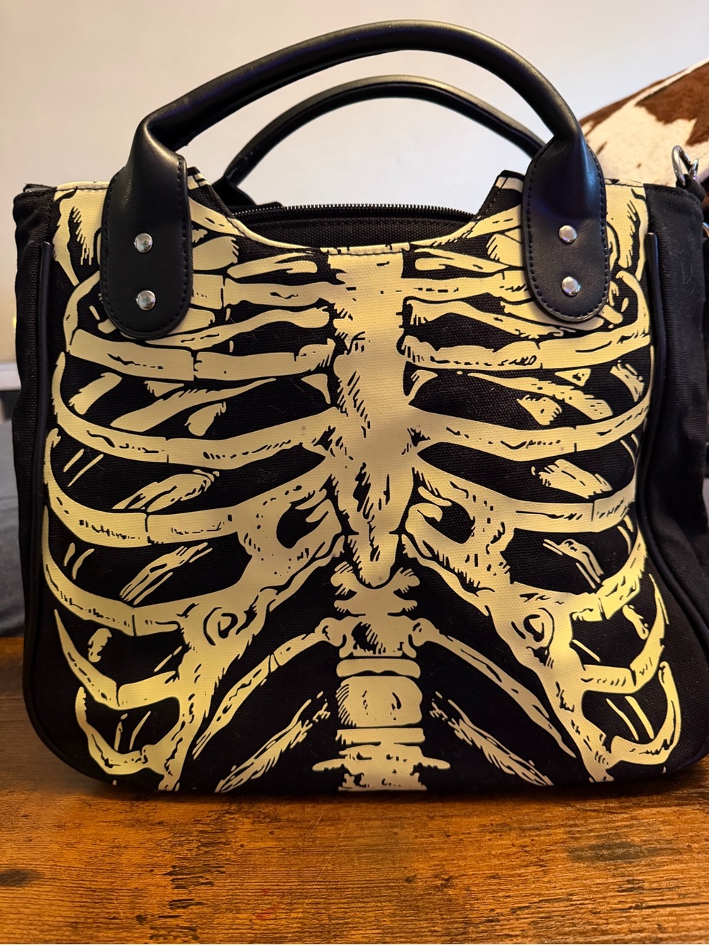 Skeleton Print Black & Cream alt mom bag